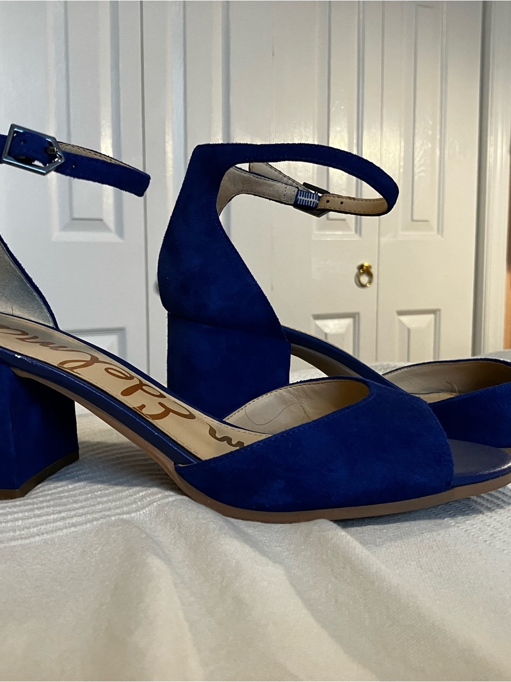 Sam Edelman Cobalt Blue Suede Ankle-Strap Block Heel Sandals